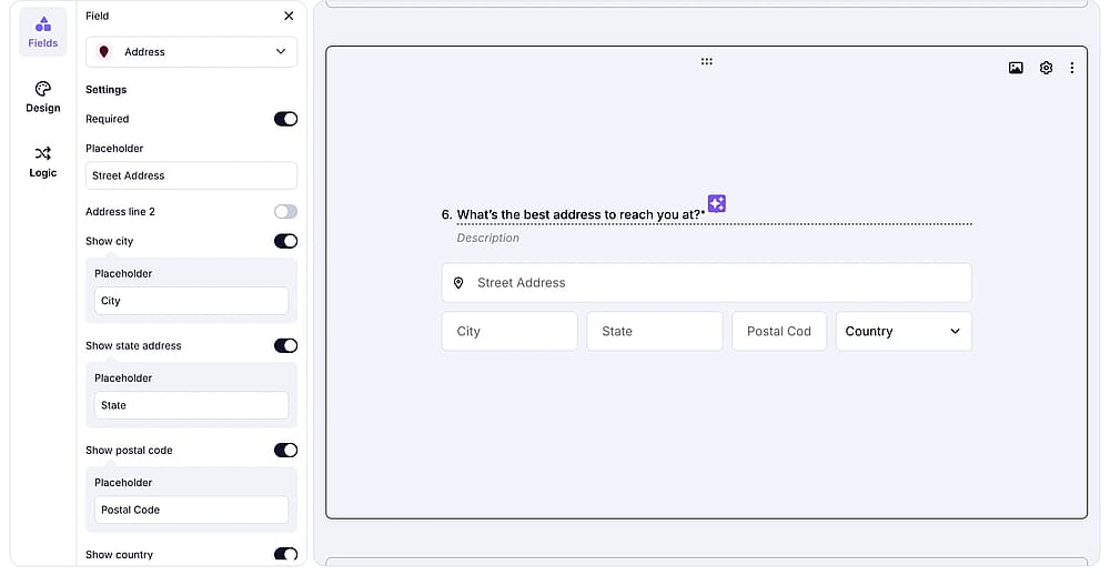 An image showing an example of the “Address field” in the form