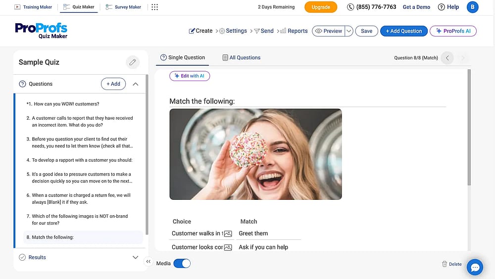 Workspace of ProProfs Quiz Maker