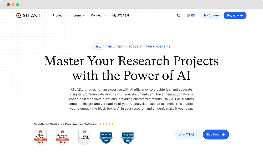 The homepage of ATLAS.ti