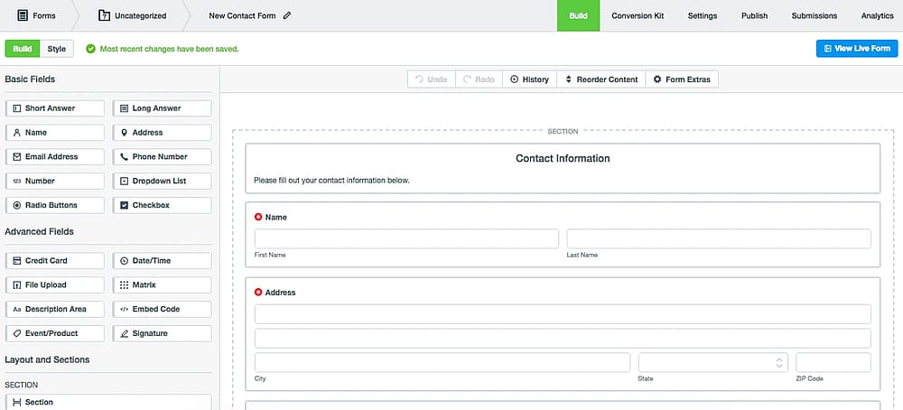 Workspace of Formstack