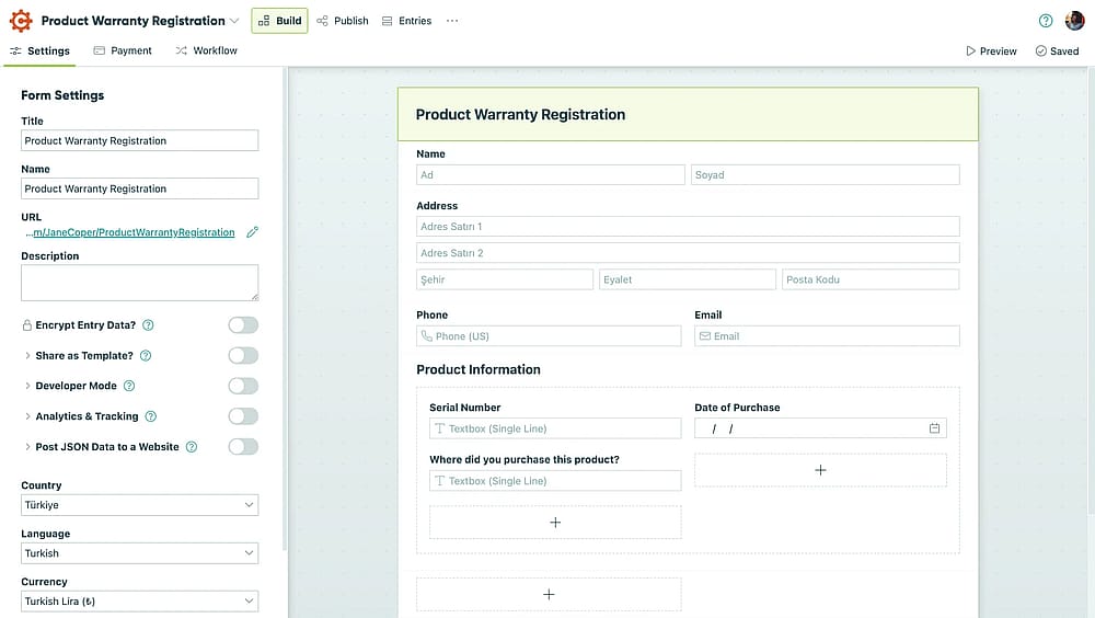 Workspace of Cognito Forms