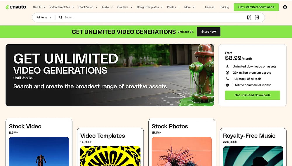 Homepage of Envato