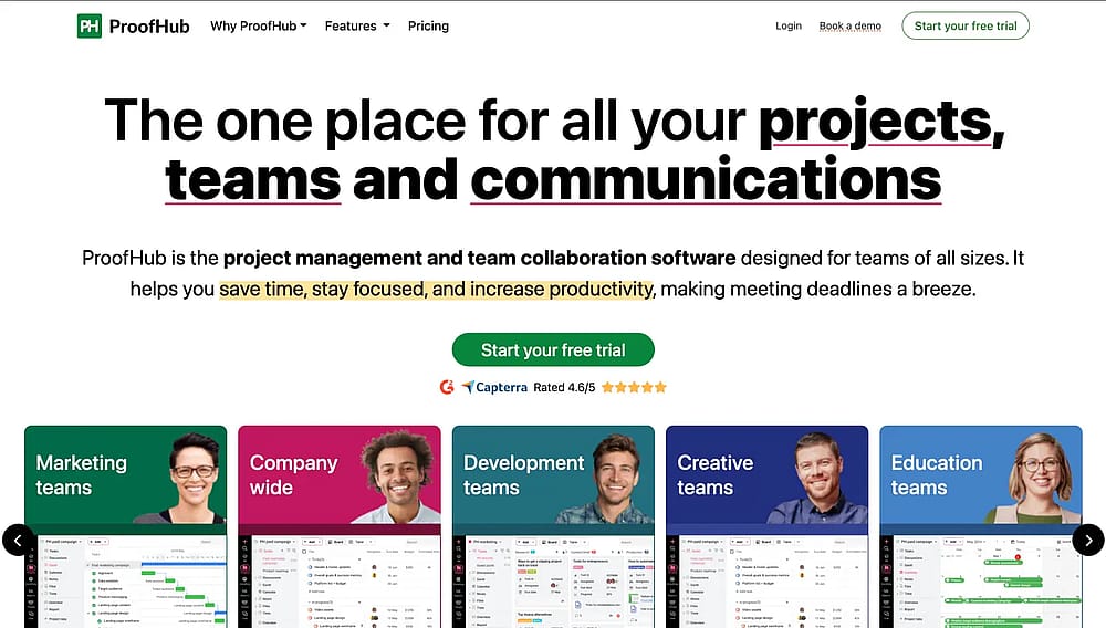 Homepage of ProofHub