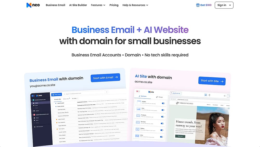 Homepage of Neo Mail