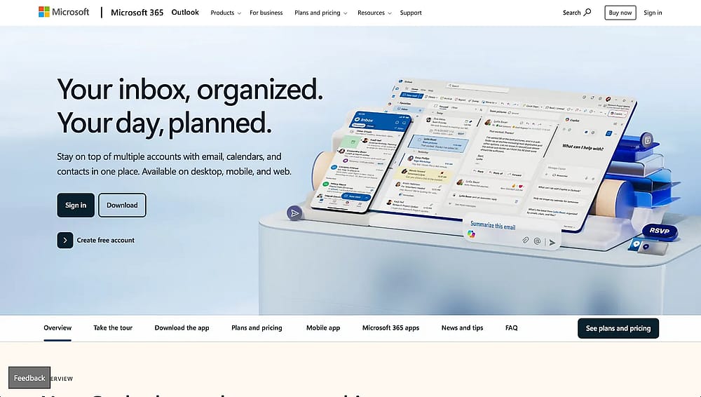 Homepage of Outlook