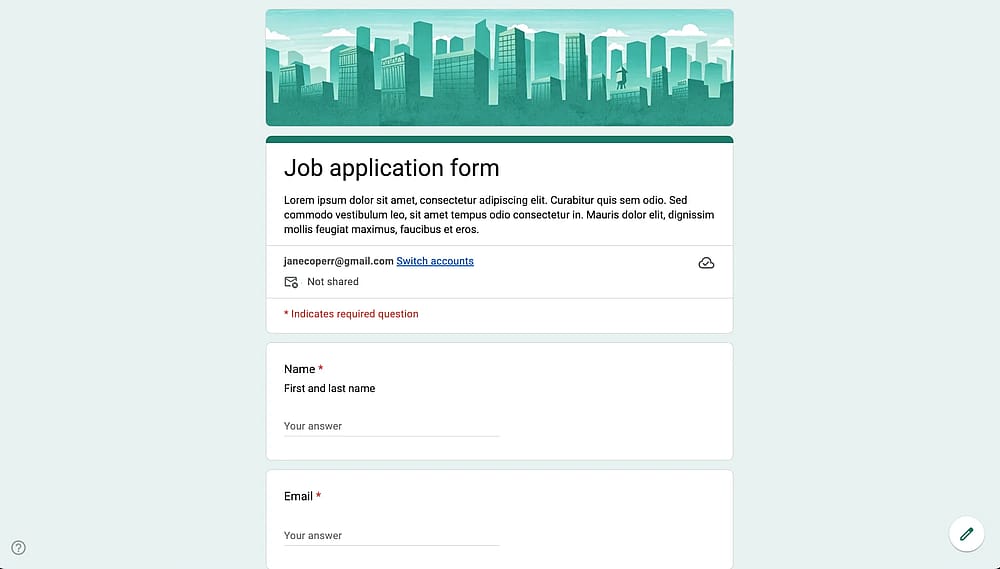 Bewerbungsformular auf Google Forms