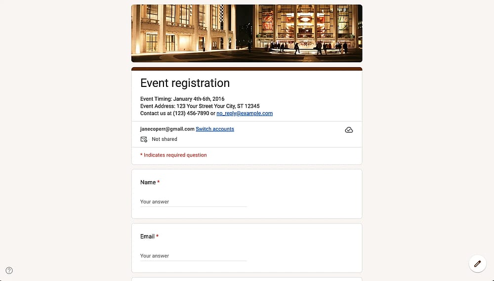 Veranstaltungsregistrierungsformular auf Google Forms
