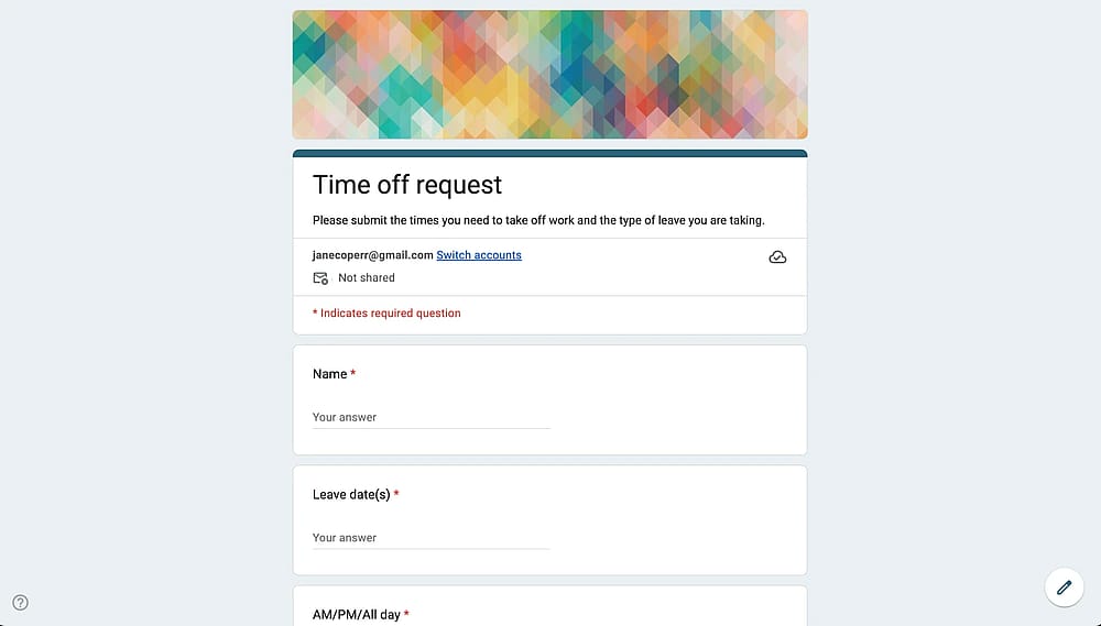 Abwesenheitsanforderungsformular auf Google Forms