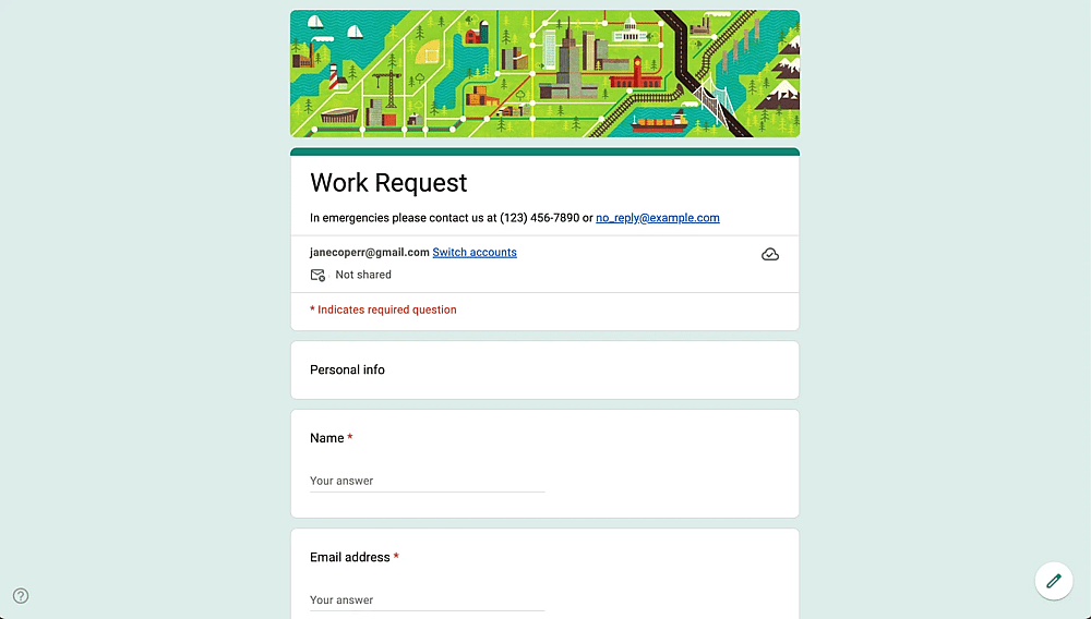 Arbeitsanforderungsformular auf Google Forms