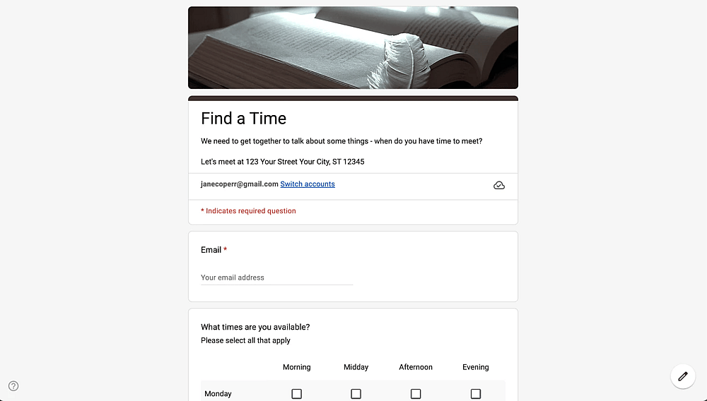 Finden Sie ein Zeitformular auf Google Forms