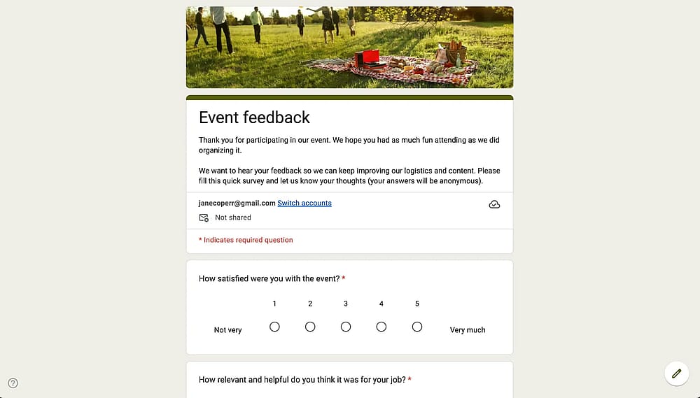 Veranstaltungsfeedbackformular auf Google Forms