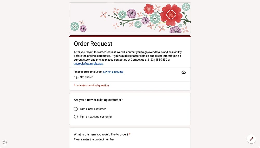 Bestellformular auf Google Forms