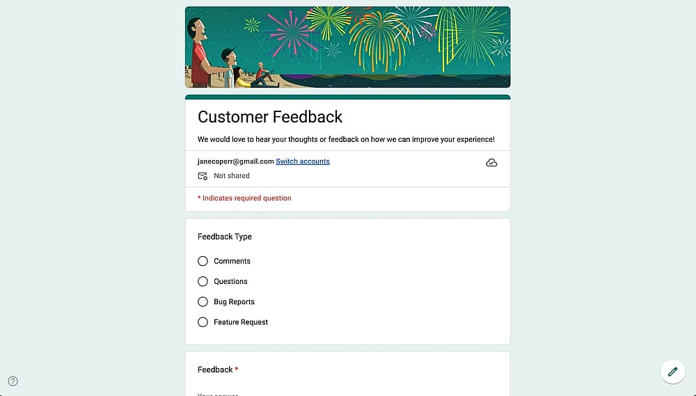 Kundenfeedback-Formular auf Google Forms