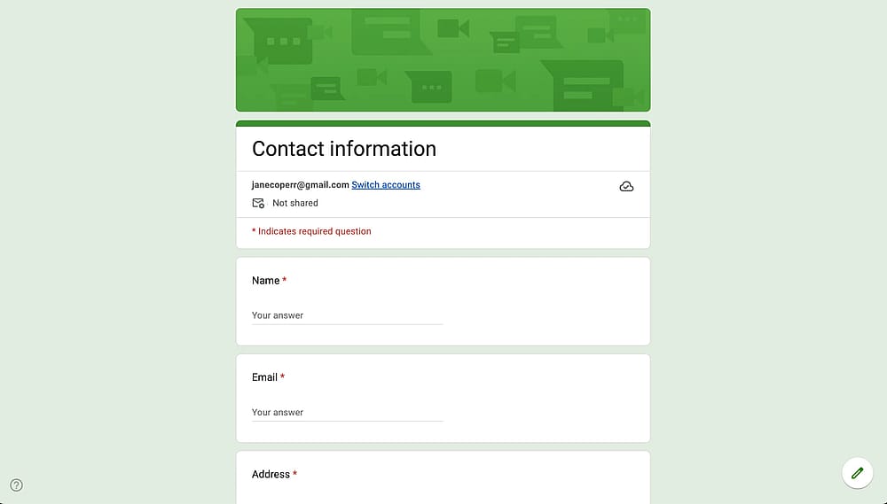 Kontaktinformationsformular auf Google Forms
