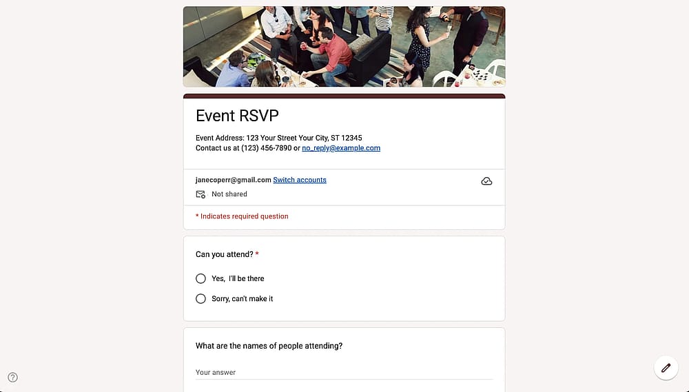 RSVP-Formular auf Google Forms