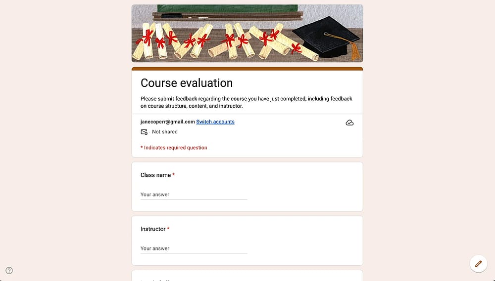 Kursbewertungsformular auf Google Forms