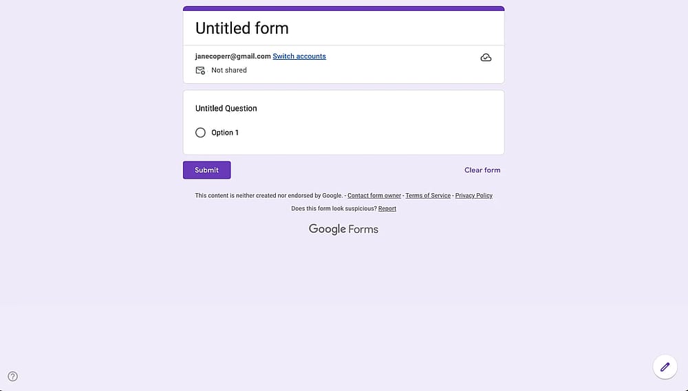Leeres Quiz auf Google Forms