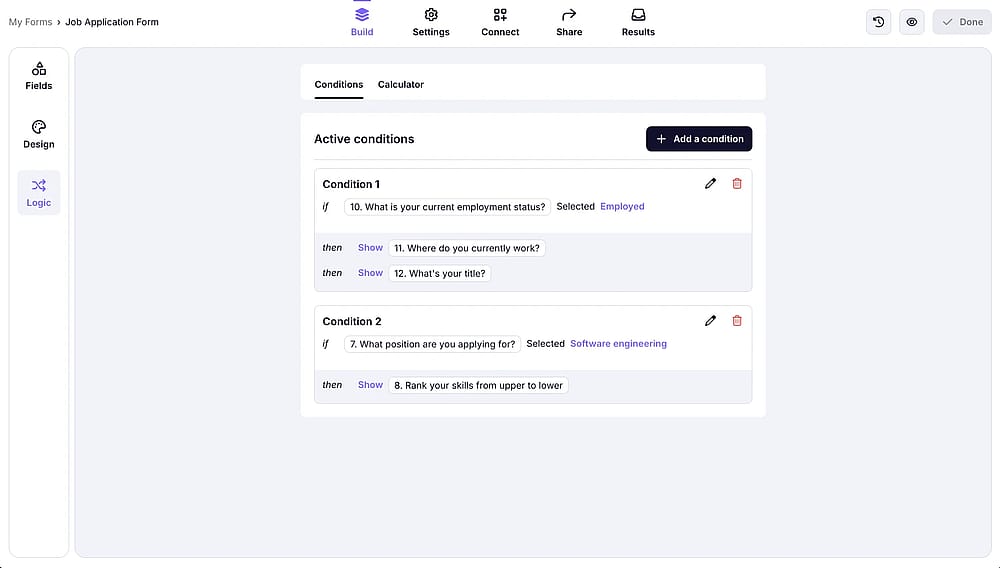 Add conditions to your form
