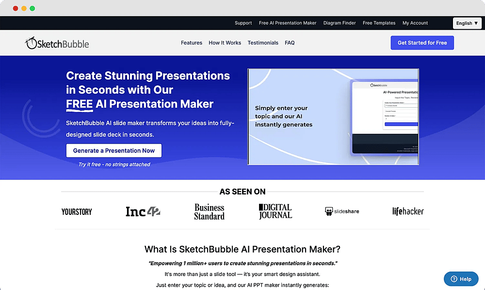 The homepage of SketchBubble AI