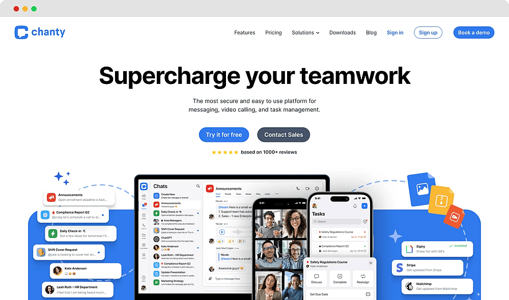 The homepage of Chanty