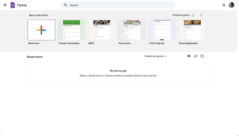 Google Forms dashboard