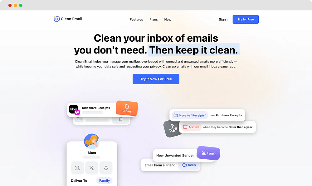 The homepage of Clean Email