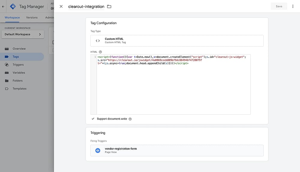 Create a HTML tag using the code snippet you copied earlier