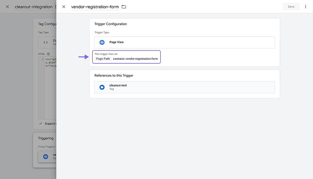 Create a trigger to launch your tag on a specific path