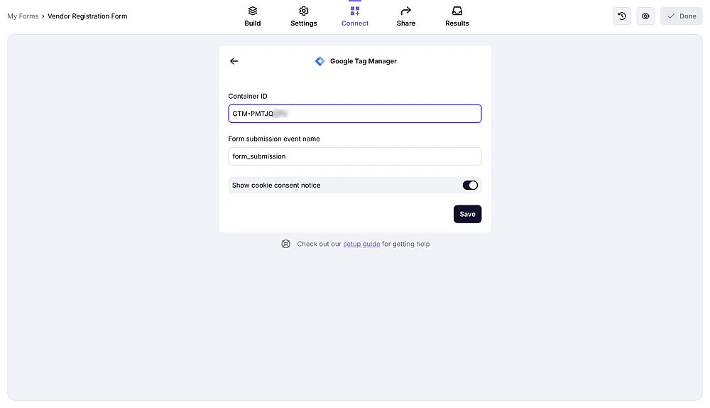 Setup GTM integration on forms.app