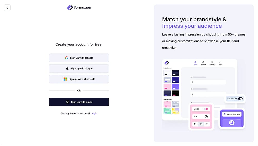 Access the sign-up page and start creating your form