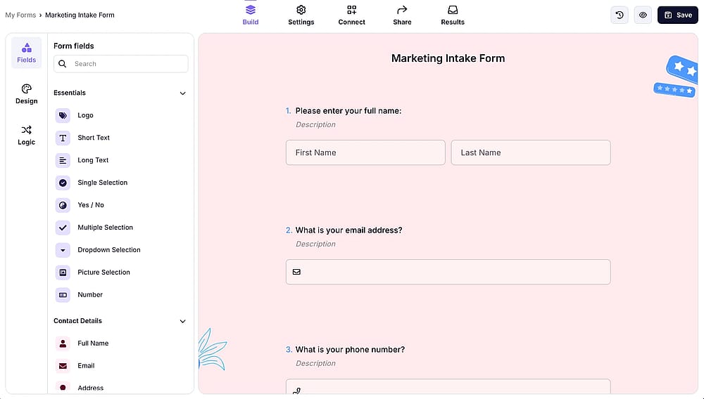 Once you open your form, edit the fields and adjust settings