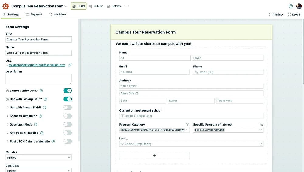 Workspace of Cognito Forms