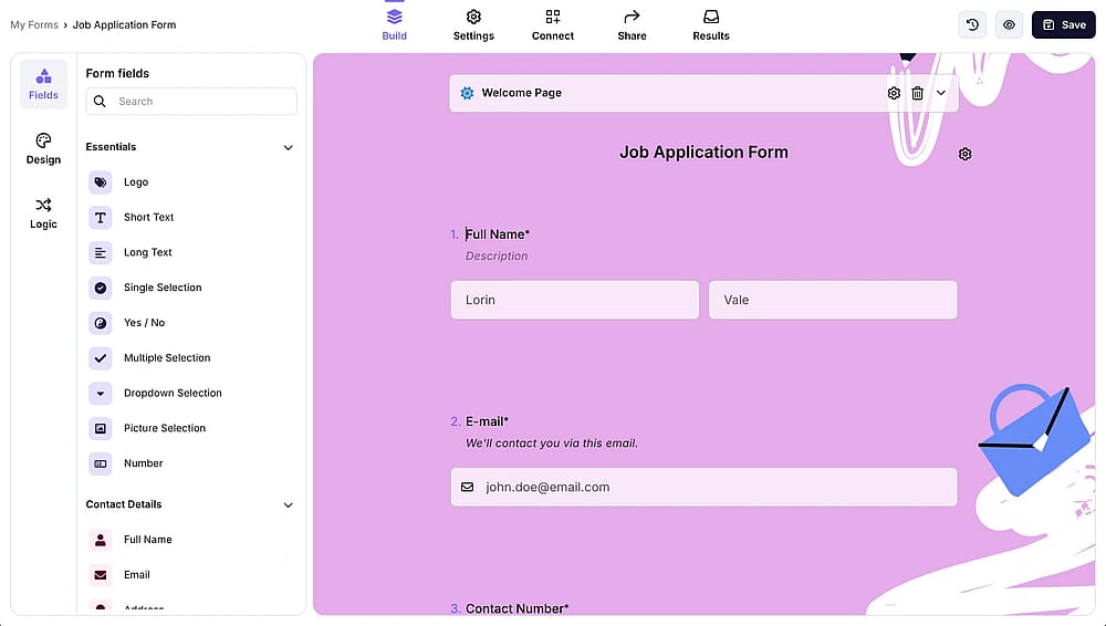 Workspace of forms.app