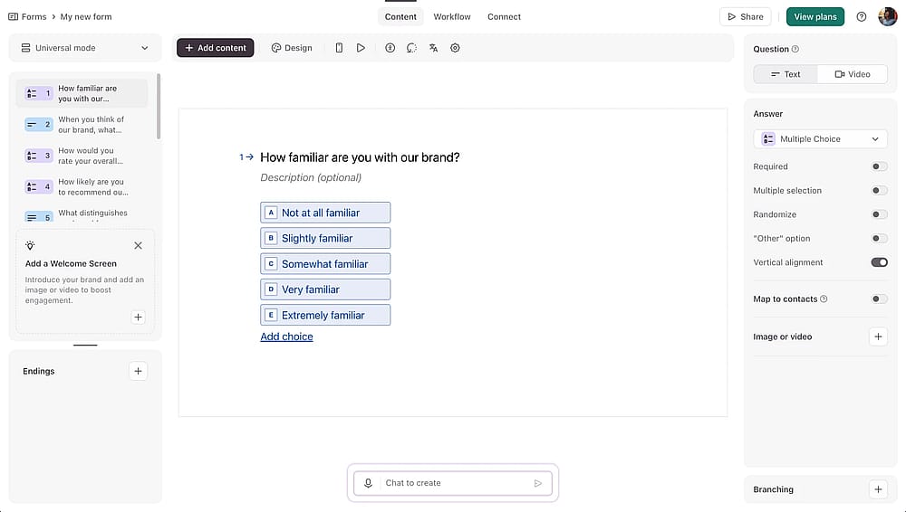 Workspace of Typeform