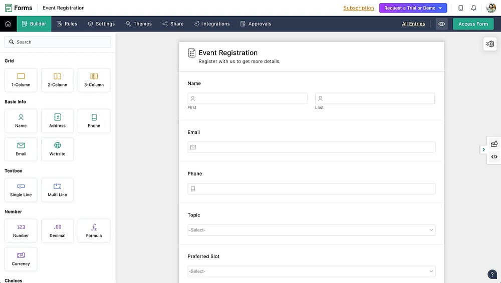 Workspace of Zoho Forms