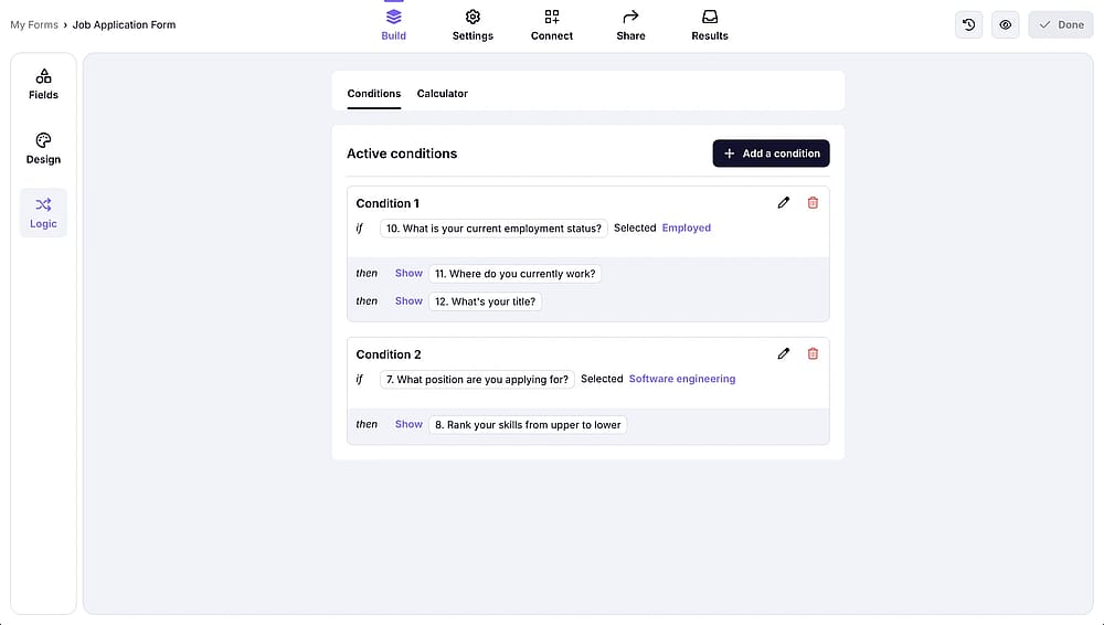 forms.app'te koşullar sayfası
