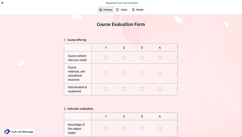 Tela de visualização no forms.app