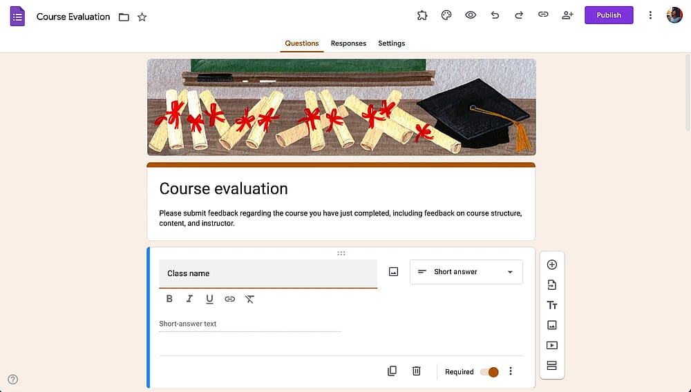 Tela de edição no Google Forms