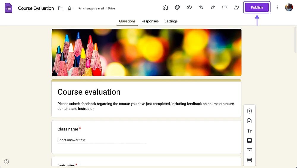 Publicando o formulário de avaliação de curso no Google Forms