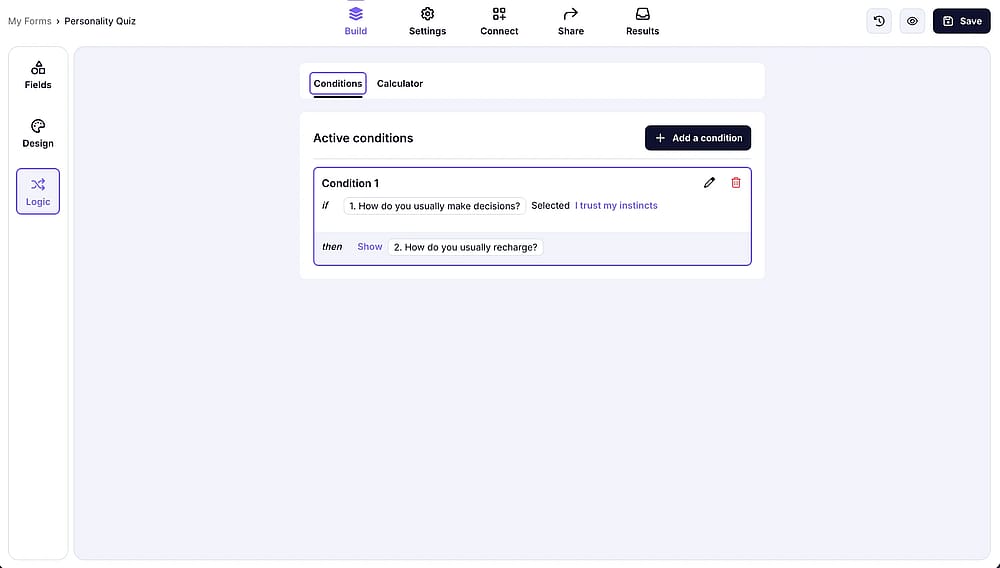 Check the ‘Conditions’ tab to add the conditional rules