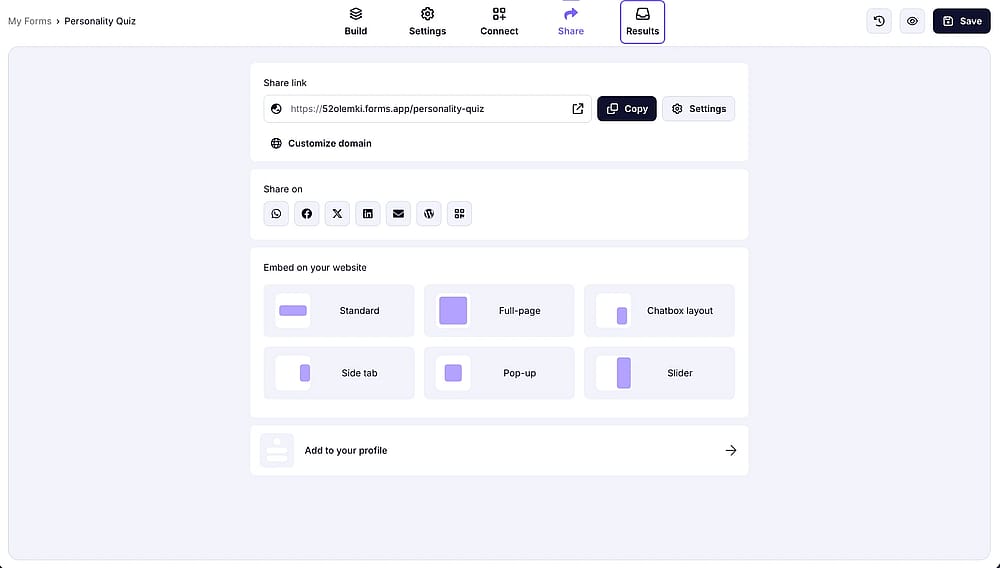 Go to the ‘Share’ section to explore the sharing options