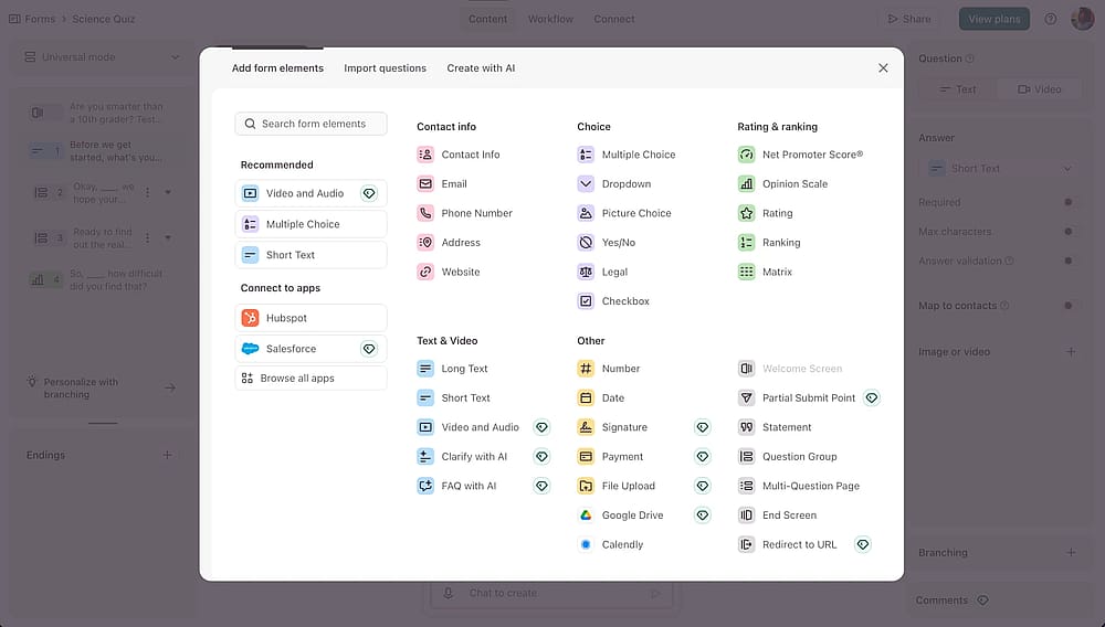 Click the ‘+Add content’ button to start editing your questions