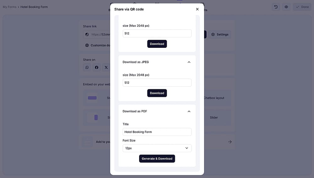 QR-Einstellungen auf forms.app