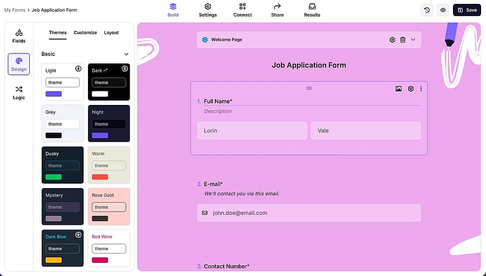 Check the customization options by opening the ‘Design’ tab