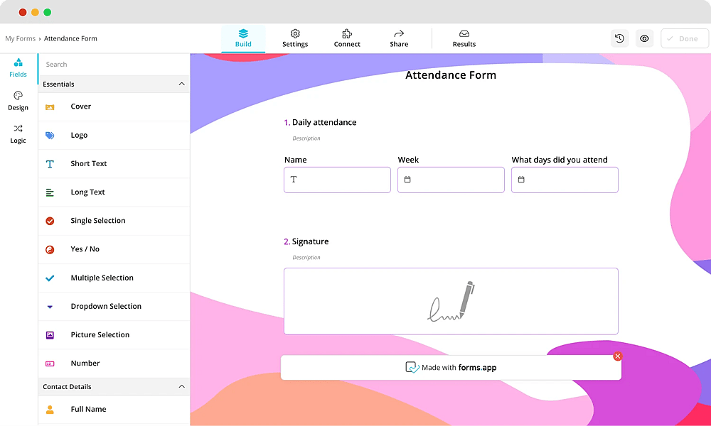 Add the essential fields to your attendance form