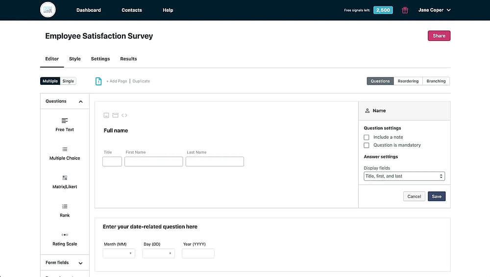 Workspace of Crowdsignal