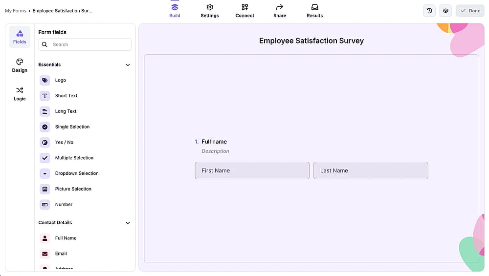 Workspace of forms.app