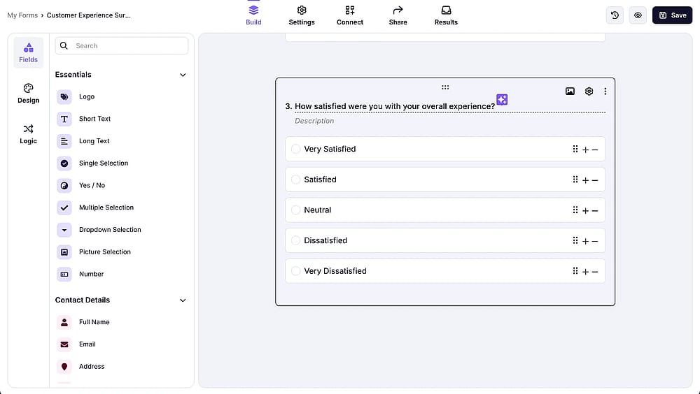 Add questions and fields