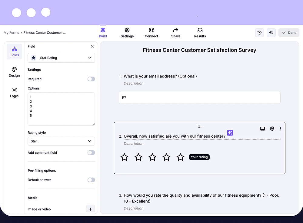 Use star rating questions