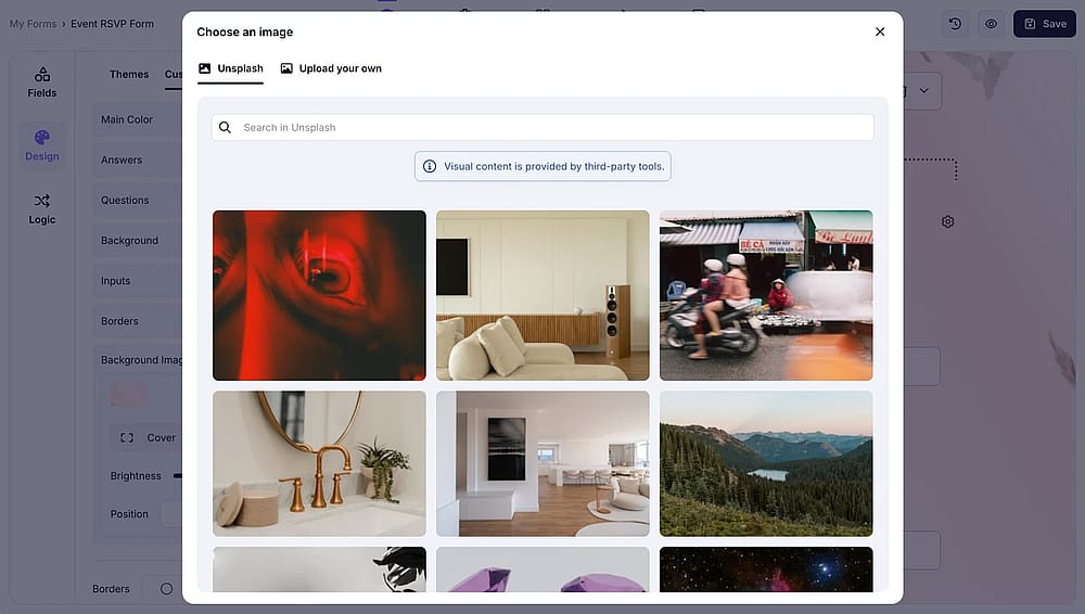 Subir una imagen de fondo personalizada al formulario en forms.app
